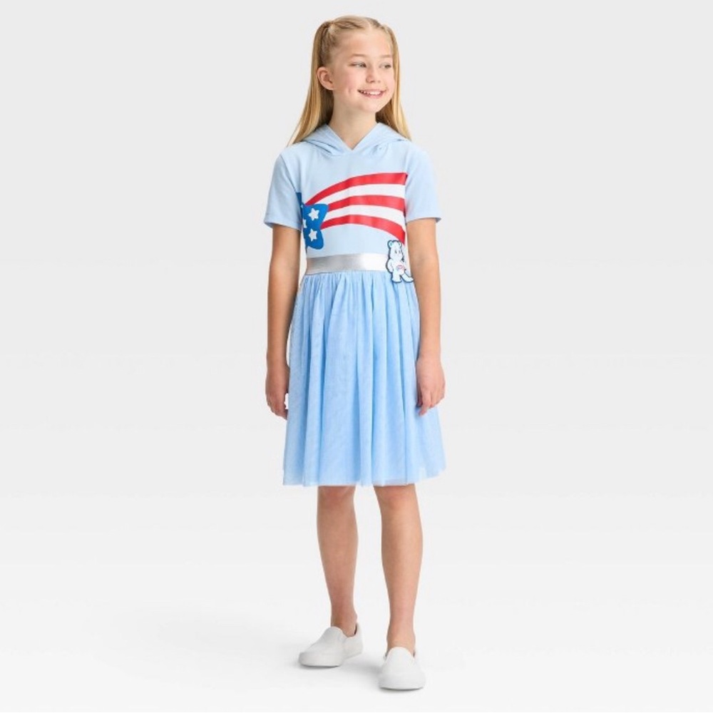 Girls Care Bears America Dress-Light Blue